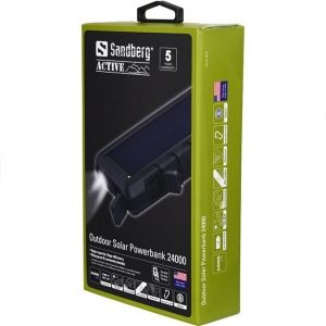 Външна батерия със соларен панел Sandberg Outdoor Solar Powerbank 24000mAh